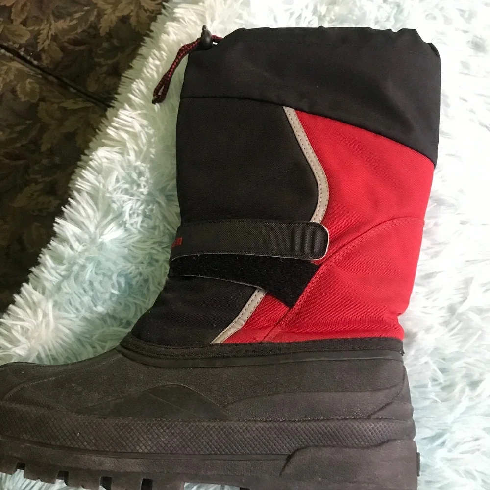 L.L. BEAN Kids DCR841 Black & Red‎ Mid Calf Winter Boots With Liner Big Kids 6